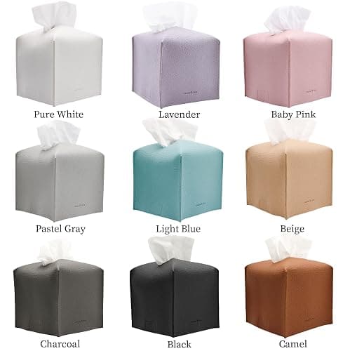 Tissue Box Cover Holder, Square with Bottom Belt by Carrot's Den - PU Leather Decorative Organizer for Tabletop, Bathroom, Car, Office | Camel thumbnail 7