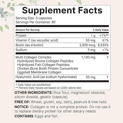 Micro Ingredients Multi Collagen Pills for Women & Men, 240 Capsules | Type I, II, III, V, X | Hydrolyzed Peptides with Biotin, Hyaluronic Acid, & Fat Soluble Vitamin C Complex | Non-GMO, Filler Free thumbnail 2