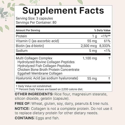 Micro Ingredients Multi Collagen Pills for Women & Men, 240 Capsules | Type I, II, III, V, X - Hydrolyzed Collagen Peptides with Biotin, Hyaluronic Acid & Vitamin C | Hair, Skin, Nail & Joint Support - Multi Collagen Capsules thumbnail 5
