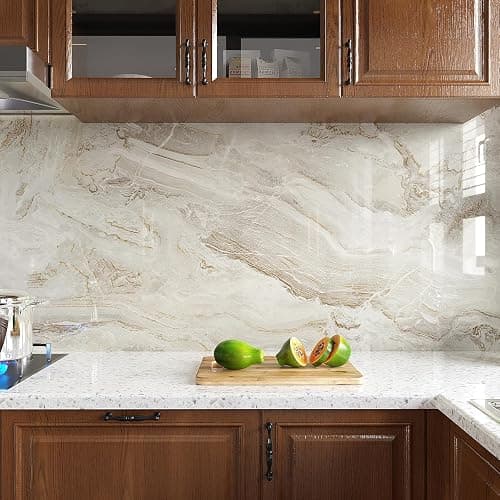 VEELIKE 15.7''x118'' Beige Gold Liquid Marble Contact Paper for Countertops Peel and Stick Waterproof Granite Countertop Paper Self Adhesive Marble Wallpaper Vinyl Roll for Kitchen Bathroom Table Wall thumbnail 5