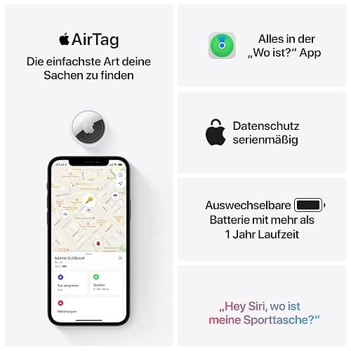 Apple AirTag 4er Pack - Finde und behalte Deine Sachen im Blick: Schlüssel, Geldbörsen, Gepäck, Rucksäcke und mehr. Einfaches Einrichten mit iPhone oder iPad. Austauschbare Batterie thumbnail 6