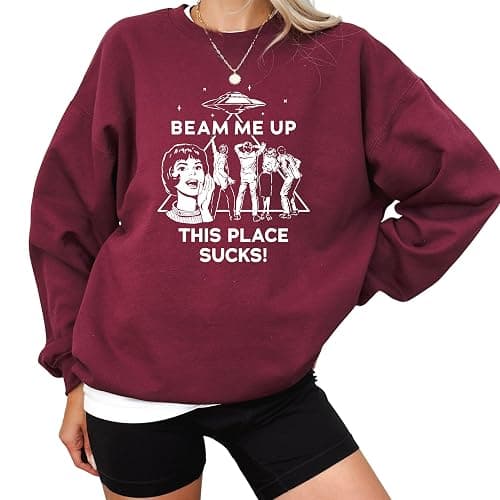 CUSTOM TSHIRT HUB Beam Me Up This Place Sucks Sweatshirt, Stranger Hawkins Indiana Retro Alien UFO T-shirt UNISEX thumbnail 5