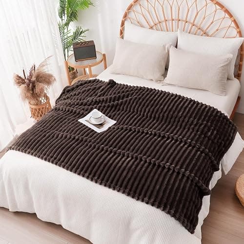 Vessia Flannel Fleece Throw Blanket for Couch,Sofa,Bed, 300GSM Striped Brown Throw Blanket for Adults and Kids, Super Soft Warm Cozy Lightweight Home Decor for All-Season(50x70inch) thumbnail 5