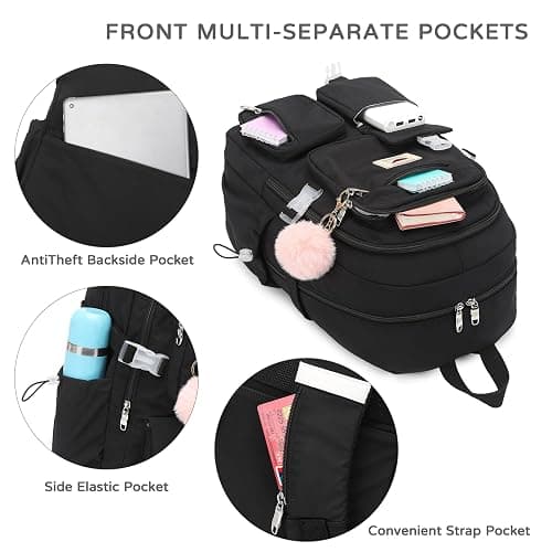 LXYGD Laptop Backpack 15.6 Inch Kids Elementary Middle High School Bag College Backpacks Anti Theft Travel Back Pack Large Bookbags for Teens Girls Women Students (Black) thumbnail 4