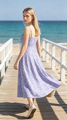 YATHON Women's Summer Midi Corset Boho Dresses Spring Casual Floral Spaghetti Straps Lace Up Dress Flowy Aline Beach Sundress thumbnail 2