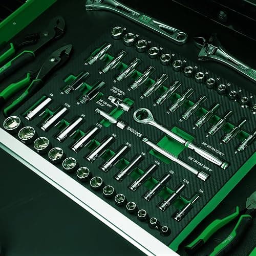 SK 3/8" Drive Socket Set with 160-P Ratchet, 56-Piece, SAE & Metric, SuperKrome Finish, Premium CR-V Construction, with EVA Foam Tool Organizer thumbnail 8
