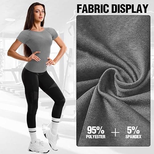Coume 5 Pack Women's Compression Shirts Short Sleeve Workout Tops Crew Neck Athletic T Shirts Yoga Running Tight Tee thumbnail 5