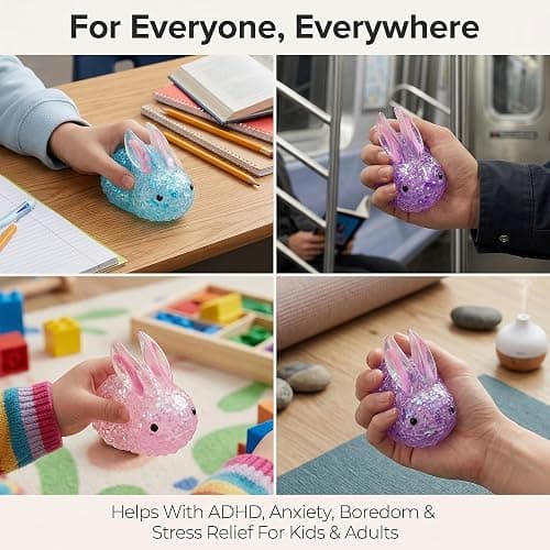 Cute Blue Squishy Bunny Sugar Stress Balls Fidget Toys Easter Basket Stuffers, Soft Glitter Bunny Animal Sugar Stress Ball Squeeze Toy for Kids, Fun Sensory Gifts for for Kids Boys Party Favors thumbnail 4