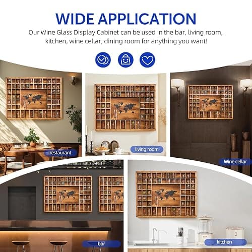 Tristcily Large Shot Glass Display Case with World Map,60 Slots, 34 X 26 Inch Rustic Wood Shot Glass Display Cabinet for 2 Size -In Rooms Bars Wine Cellars with Shot Glasses Jewelry Shell & Keepsakes thumbnail 6