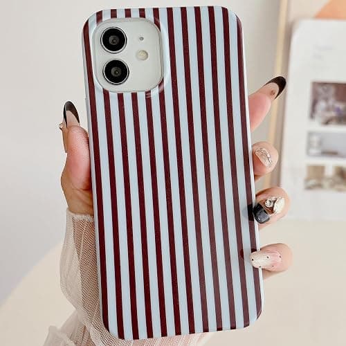 HYUEKOKO Striped Phone Case for iPhone 11, Fashion Retro Stripe Pattern Aesthetic Cover, Soft TPU Slim Shockproof Case for Girls Women-Blue and Coffee - Image 1