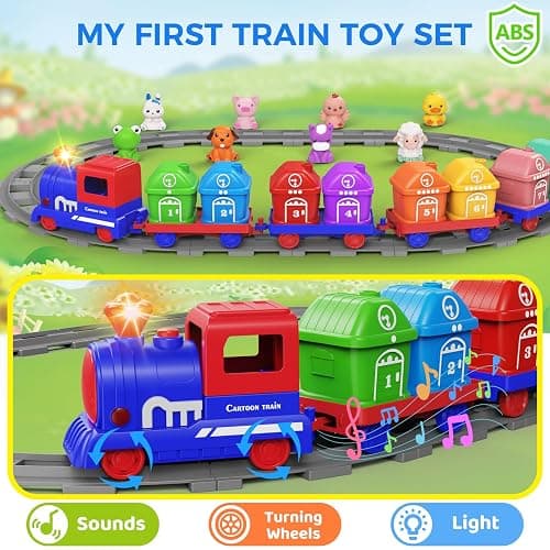 Learning Toys for Toddlers 1 2 3 Year Old,Electric Farm Train Set for Girls 2-4,Counting Matching & Sorting Montessori Train Toy with Farm Animals, Music, Light, Christmas Birthday Gift Baby (blue) thumbnail 7