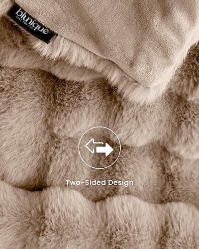 blunique Ultra Soft Cozy Faux Fur Throw Blanket, Fuzzy Plush Thick Bubble Blanket, Oversize Luxury Fluffy Blanket for Couch, Sofa, Bedroom, and Living Room, 50x60 Inches, Light Brown thumbnail 6