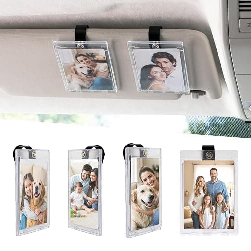 Yuoyar 4 Packs Magnetic Car Picture Holder for Visor - Car Photo Holder with Clips for Easy Display - Visor Clip Photo Frame for 3 Inch Photos - Image 1