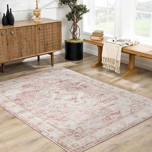 BoutiqueRugs Blush & Light Pink Collection Kandos Bohemian Oriental Medallion Large Area Rug - Traditional Floral Carpet for Living Room - Blush, Dusty Pink, Cream - 7'10" x 9'6" (8x10 Area Rug) thumbnail 7