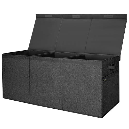 BALEINE Extra Large Fabric Storage Bins with Lid, Collapsible Storage Boxes Bins Baskets with Divider for Home Organizing (37.5"x13"x16", Black) - Image 1