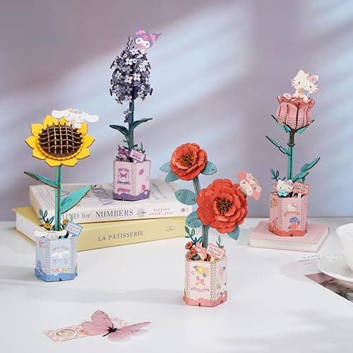 Hands Craft Hello Kitty and Friends Pink Rose 3D Wooden Puzzle Kit | DIY Flower Model | Arts & Crafts for Adults & Kids | Creative Hobby Kits | Hello Kitty Collectible | Wood Building Set thumbnail 8