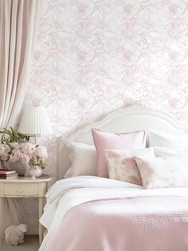 Dimoon 78.7"x17.3" Peel and Stick Wallpaper Floral Contact Paper Boho White Pink Flower Wallpaper Removable Wall Paper Self Adhesive Modern Contactpaper for Cabinets Drawers Bedroom Thicken Vinyl thumbnail 2