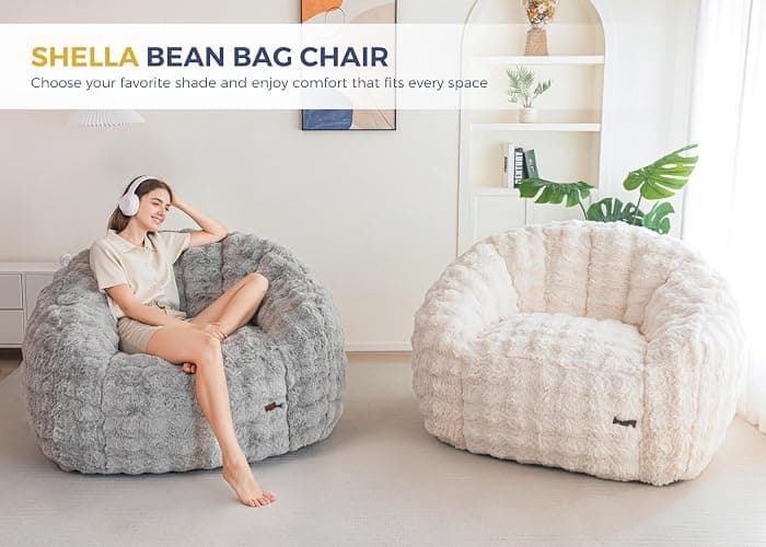 MAXYOYO Giant Bean Bag Chair for Adults, Stuffed Shell-Shaped Large Bean Bag Couch, Cozy Living Room Chair with Filler, Floor Sofa Lazy Sofa for Bedroom Living Room, Beige thumbnail 3