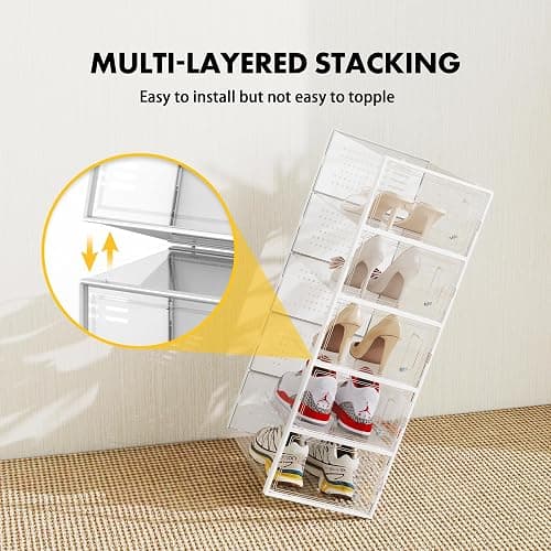 SEE SPRING Shoe Storage Boxes, Clear Plastic Stackable Shoe Organizer for Closet, Shoe Rack & Holder Sneaker Container, 12 Pack Clear thumbnail 5