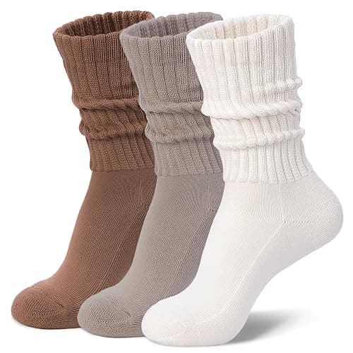 Toetally Womens Slouch Crew Socks Cozy Cotton Retro Ribbed Calf Scrunch Boot Socks for Casual Athletic 3 Pairs - Image 1