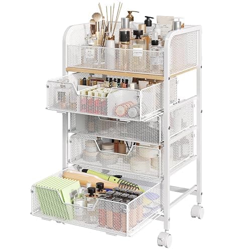 Hongtamoya Makeup Cart Organizer with 4 Drawers, Large Floor Skincare Organizers, Vanity Storage Organizer Cosmetics Display Cases for Skin Care Perfume Nail Polish, White (Patent Pending) - Image 1