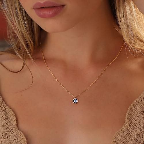 Txdvbls Necklace for Women - 14K Gold Plated Bow Snowflake Cherry Sun Lion Bear Fish Evil Eye Star of David Italian Horn Pearl Necklace Pendant with 16”+2” Chains, Trendy Elegant Jewelry thumbnail 3