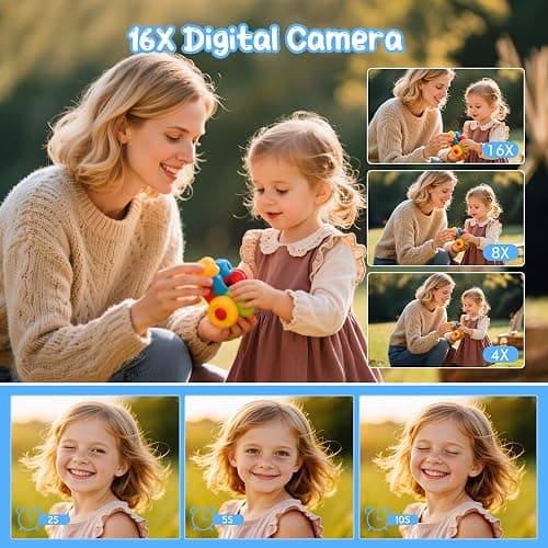 Digital Camera 1080P 44MP Vlogging Camera for Kids Teens, FHD Compact Portable Photo Camera with 2.4" Screen 16X Zoom, Anti-shake Mini Camera for Beginners Students Boys Girls-Black (No SD Card) thumbnail 3