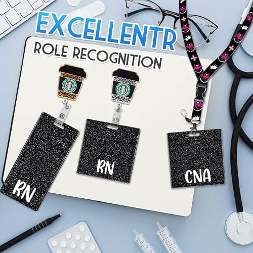 Plifal RN Badge Buddy Card Nurse Nursing Accessories Glitter Black Horizontal Badge Identification Tags - Black thumbnail 5