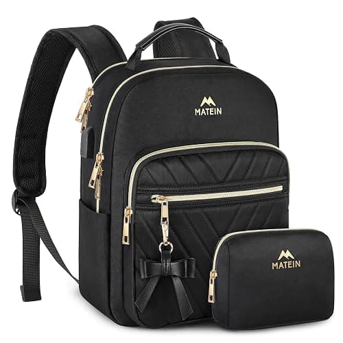 MATEIN Mini Backpack for Women, Waterproof Stylish Daypack Purse Shoulder Bag with USB Charging Port, Lightweight Small Casual Daily Travel Backpack, Lady Girls Gifts for Work School, 2pcs Sets, Black - Image 1