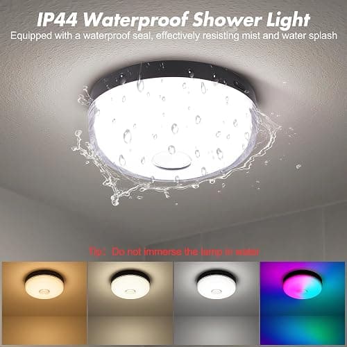 2-Pack Waterproof Shower Lights for Inside Shower, Rechargeable Shower Lamp | 15 RGBW Color Mood Lighting with Remote Dimmable&Timer, LED Wireless Magnetic Ceiling/Wall Light for Bathroom Bathtub Closet thumbnail 9