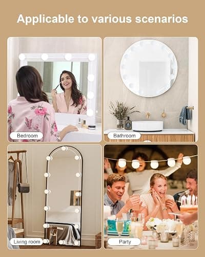 Yarnock 14 Bulbs LED Vanity Lights for Mirror, 3000K 4000K 6500K & 10-Brightness, Wire Length Adjustable, USB Cable, Hollywood Mirror Lights for Makeup Dressing Room Bathroom, White thumbnail 6