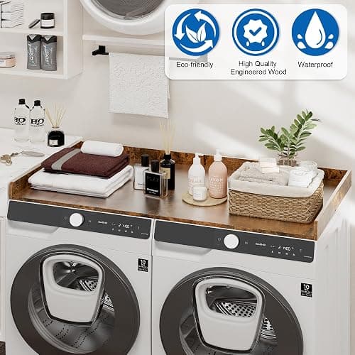 efluky Washer Dryer Countertop, Wood Countertop with Edge Rails for Laundry Room Organization and Storage, Washer Dryer Topper for Laundry Room, 27.5" x 54" Rustic Brown thumbnail 5
