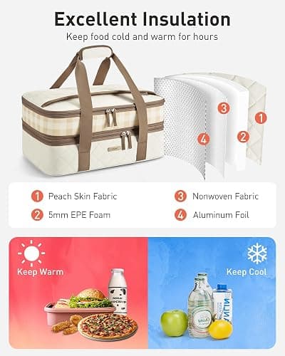 TOURIT Casserole Carrier Chic Double Decker Insulated Casserole Carriers for Hot or Cold Food Lasagna Lugger Tote for Picnic Cookouts Potluck Fits 9''x 13'' Baking Dish thumbnail 3