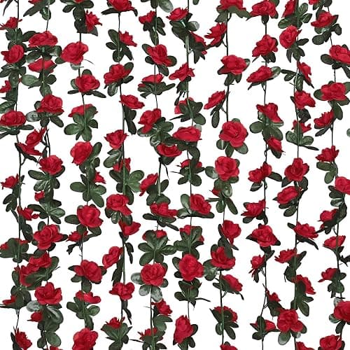 MARTINE MALL Rose Flower Garland, 5 Strands 41Ft Vines for Room Decor, Red Rose Floral Garland for Birthday, Wedding & Party - Image 1