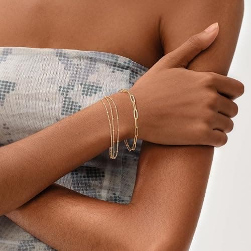 MEVECCO Bracelet for Women 14K Gold Plated Dainty Chain Simple Jewelry Cute Handmade Minimalist for Her thumbnail 3