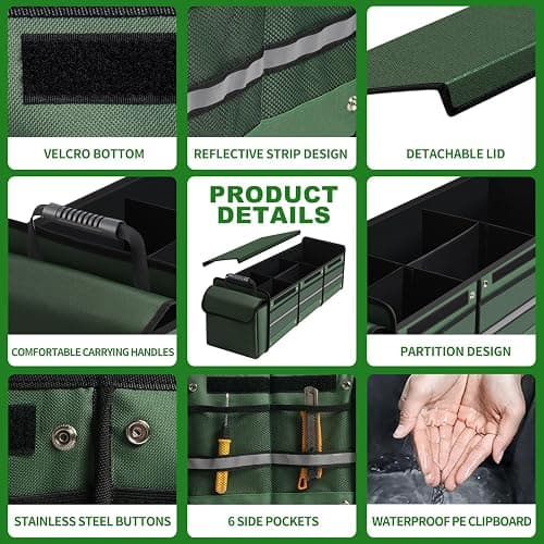 Snuopfy Car Trunk Organizer,115L Heavy Duty Collapsible Trunk Storage | Insulated Leakproof Cooler Bag with Lid, 3 Compartments,High Capacity with Straps For Car,Suv,Jeep,Sedan-Green thumbnail 2
