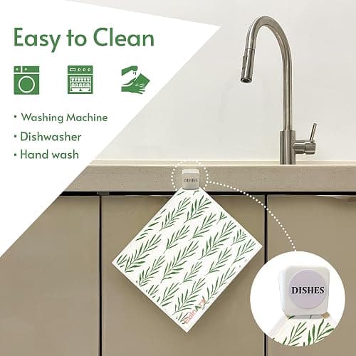 Eulnars Swedish Dishcloths for Kitchen, 8 Pack Green Reusable Paper Towels with Clips, Non-Scratch Swedish Kitchen Towels, Super Absorbent Cellulose Sponge Cloths, Dishwasher Safe, No Odor thumbnail 3