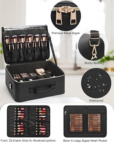 Relavel Extra Large Makeup Bag,Professional Makeup Train Case for Makeup Artists,Travel Cosmetic Organizer Box with 4 Small Portaleb Case Bag&Brush/Lipstick Plate,Adjustable Compartments Dividers thumbnail 3