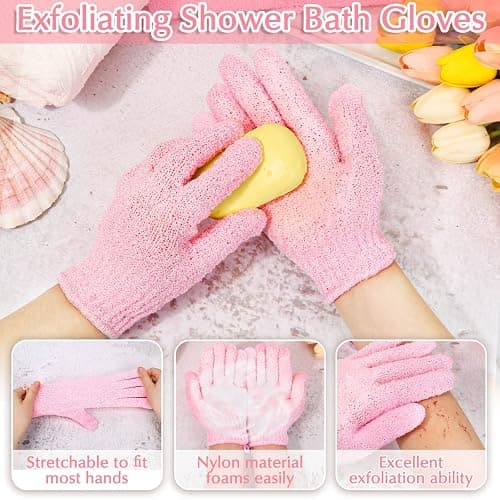 Anezus Exfoliating Shower Bath Gloves Back Scrubber Set for Body, Face, Shower, Bath, Scrub and Exfoliator (Pink) thumbnail 3