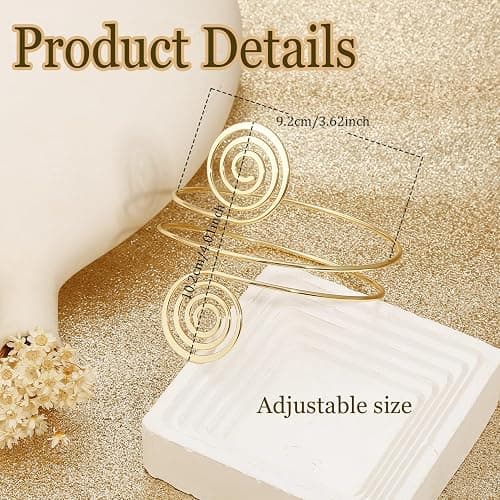 BROCC 4Pcs Gold Upper Arm Cuff for Women Open Adjustable Coil Arm Bracelets Minimalist Arm Armband Cuff Bracelets Set thumbnail 2