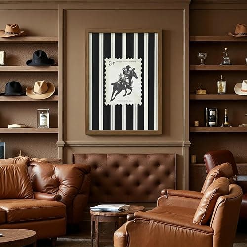 Western Cowboy Wall Art Vintage Horse Paintings Canvas Wall Decor Striped Rodeo Prints Mid Century Cowboy Pictures Country Western Posters for Bedroom Living Room 12x16 Inch Framed thumbnail 2