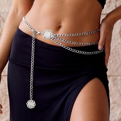 Nackiy Western Chain Belts for Women, Gold/Silver Boho Cowgirl Waist Belt, Sizes 43/47/51in, Dress & Jeans Accessory thumbnail 2