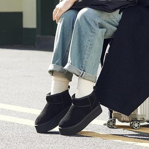 DREAM PAIRS Platform Mini Boots for Women Suede Genuine Leather, Classic Winter Ankle Snow Boots with Memory Foam Insole Lightweight Anti-Slip Outsole FuzzyClassic thumbnail 3