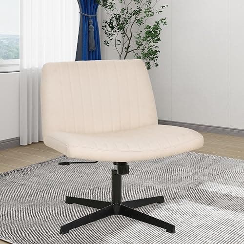 FDW Criss Cross Chair Armless Cross Legged Office Desk Chair Adjustable Swivel Ergonomic Desk Chair No Wheels U Shaped Backrest with Wide Seat Native Sponge Computer Task Vanity Chair for Home Office thumbnail 7