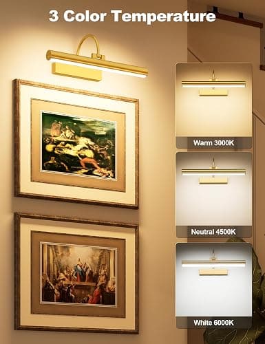 Bridika Picture Light for Wall with Remote, Rechargeable Battery Operated Picture Light, 3 Color Modes and Dimmable Classic Art Lights for Paintings, Gallery, Bedroom, Bathroom with Timer Gold 1 thumbnail 2