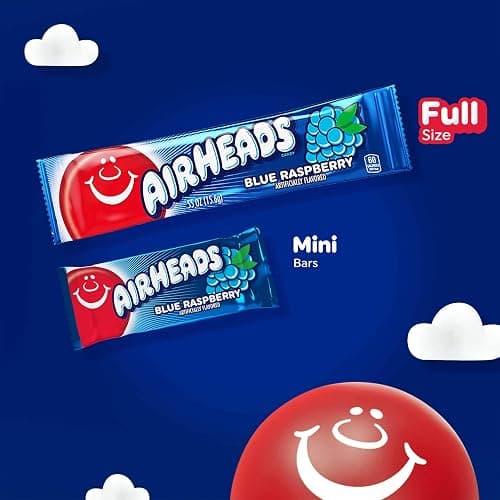 Airheads Full-Size Candy Bars, Taffy Candy Bulk Pack, Individually Wrapped, Blue Raspberry Fruit Flavor Artificially Flavored, 36 Count Box thumbnail 6
