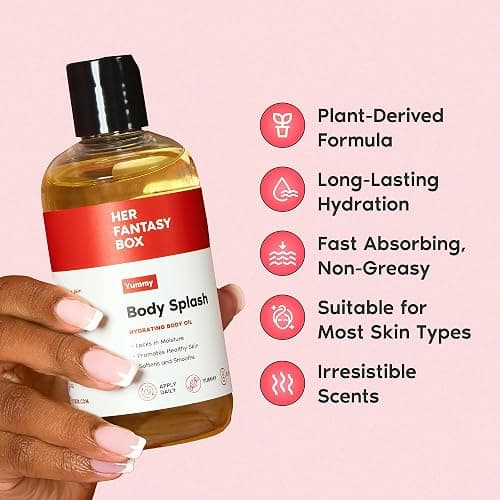 Her Fantasy Box | Body Splash Hydrating Body Oil (Yummy) - Moisturizing, Non-Greasy Formula for Soft, Smooth Skin - All-Natural, Lightweight & Nourishing thumbnail 3