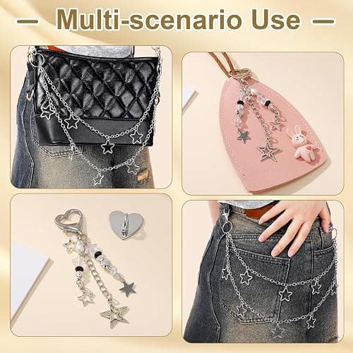 Y2k Accessories Set Included Star Y2k Silver Necklace Grunge Layered Necklace Y2K Sunglasses Star Hair Clip Y2k Silver Hair Clips Keychain Hip Hop Pants Chain Vintage Jewelry Set for Women thumbnail 3