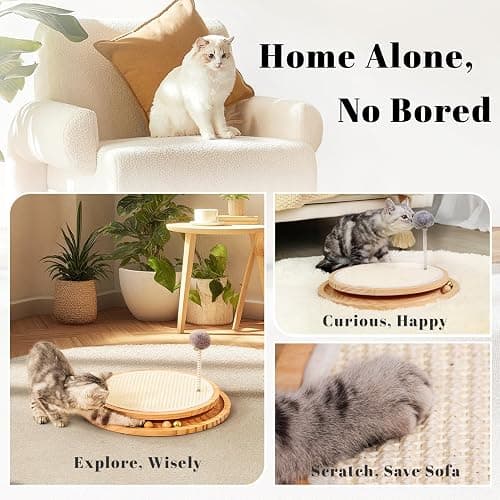 LMUGOOS Cat Scratcher, Cat Natural Sisal Scratching Pad, Kitten Interactive Toy with Ball Track Spring Ball for Chasing Hunting Mental Physical Exercise Puzzle thumbnail 2