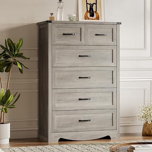 BORNOON Tall 6-Drawer Dresser for Bedroom, Modern Wooden Chest of Drawers with Metal Handles, Anti-Tipping Design, Sturdy and Stable Storage Organizer for Living Room, Entryway, Home Office - Image 1
